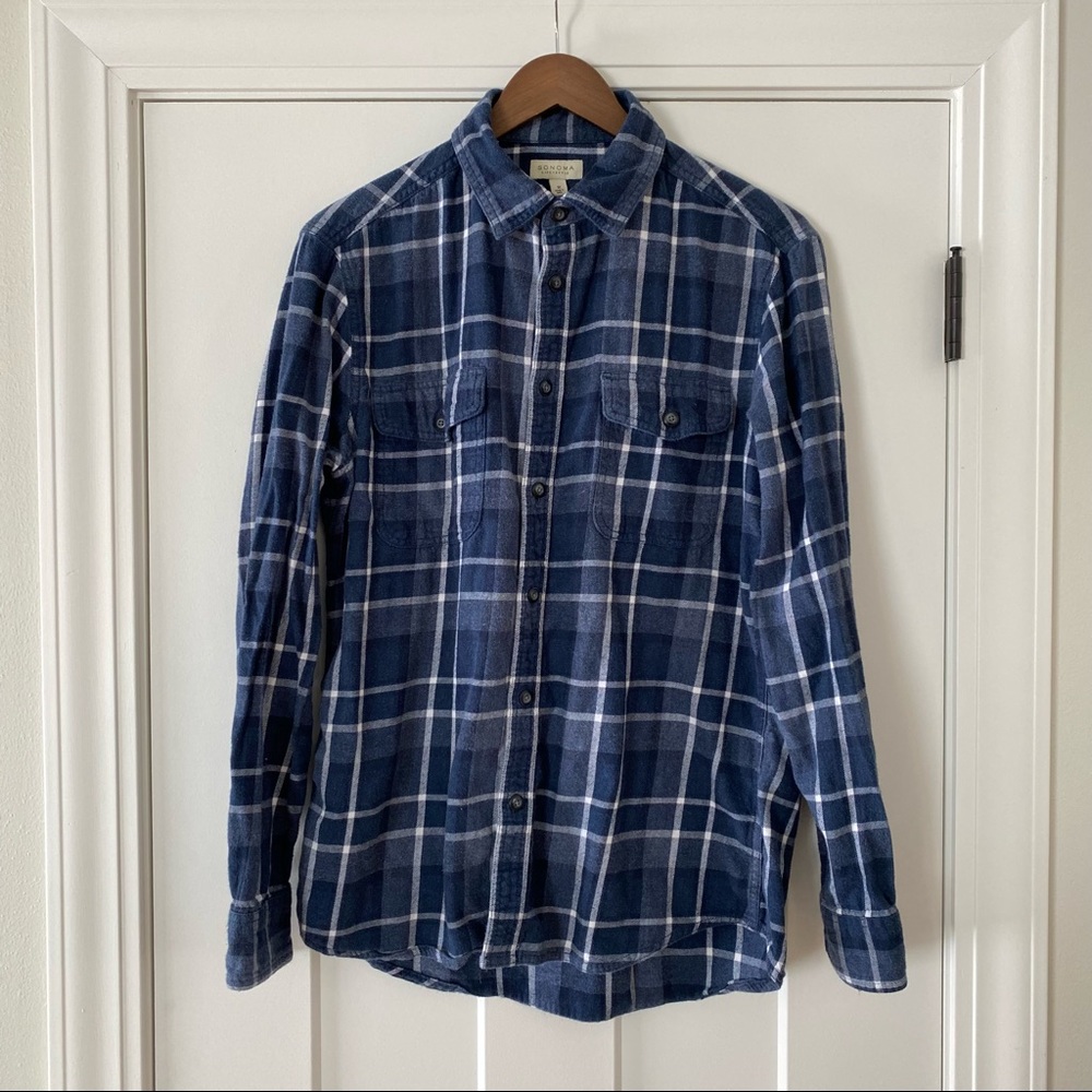 Sonoma Men's Button-Down Flannel Shirt – Navy Plaid
